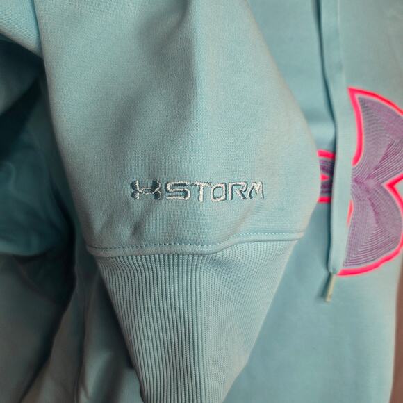 Under Armour Light Blue Purple Big Logo Fleece Storm Hoodie Sweatshirt NWT XL - Picture 5 of 10